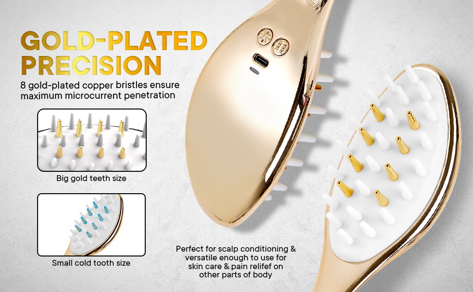 Multi‑Function Red & Blue Light Scalp Care Brush – EMS Microcurrent, Vibration Massage, Gold‑Plated Pins, USB‑C Rechargeable, Customizable Colors