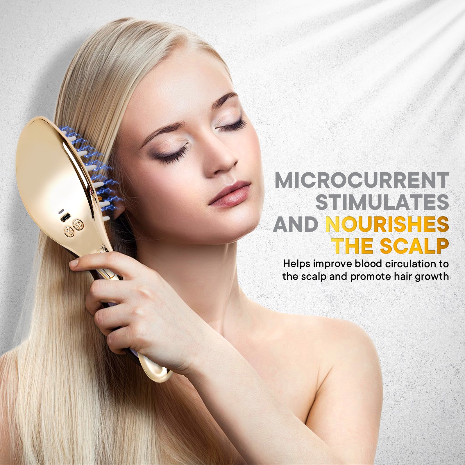 Multi‑Function Red & Blue Light Scalp Care Brush – EMS Microcurrent, Vibration Massage, Gold‑Plated Pins, USB‑C Rechargeable, Customizable Colors