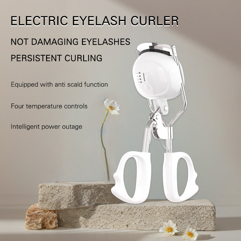 Heated Eyelash Curler – Alpine White & Pink, 4 Temperature Levels, Type‑C Fast Charging