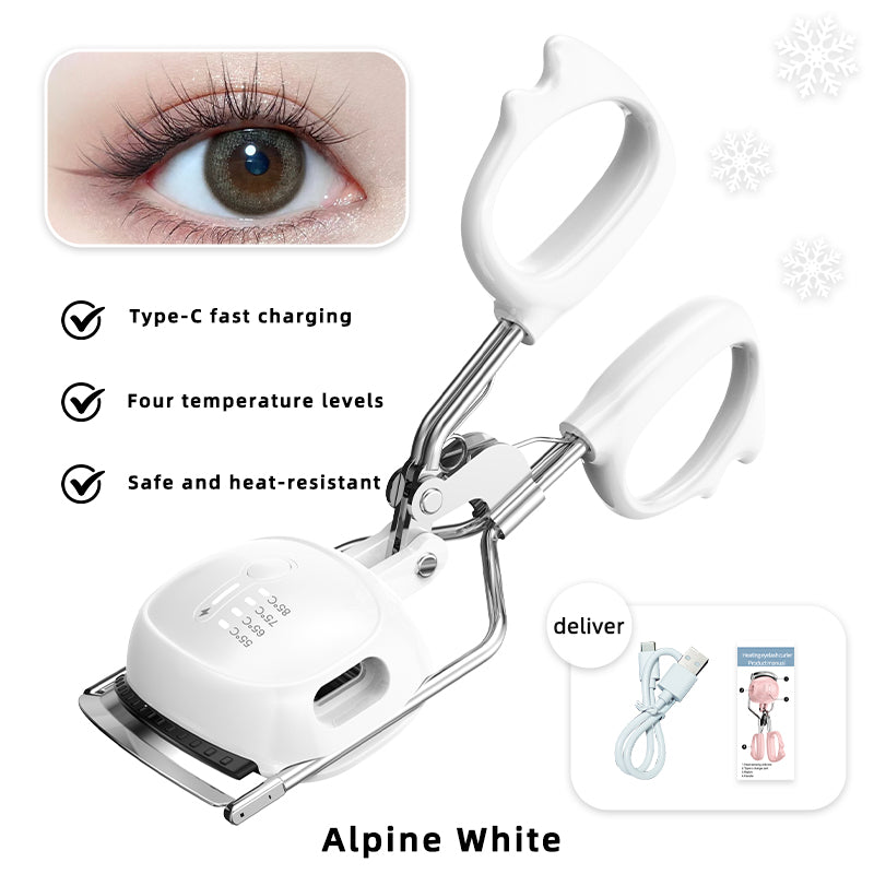 Heated Eyelash Curler – Alpine White & Pink, 4 Temperature Levels, Type‑C Fast Charging