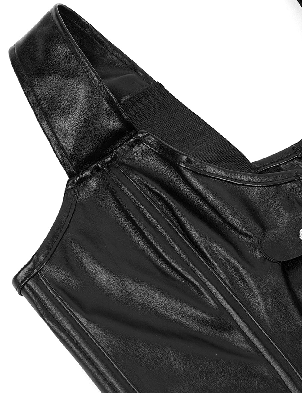 Women’s Black Faux Leather Buckle Corset Top for Party, Club, and Night Out