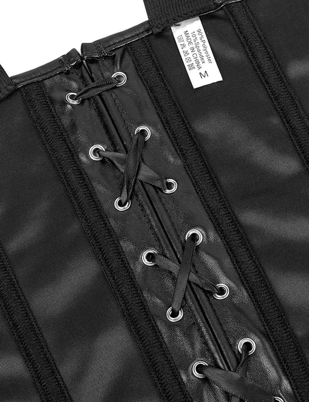 Women’s Black Faux Leather Buckle Corset Top for Party, Club, and Night Out