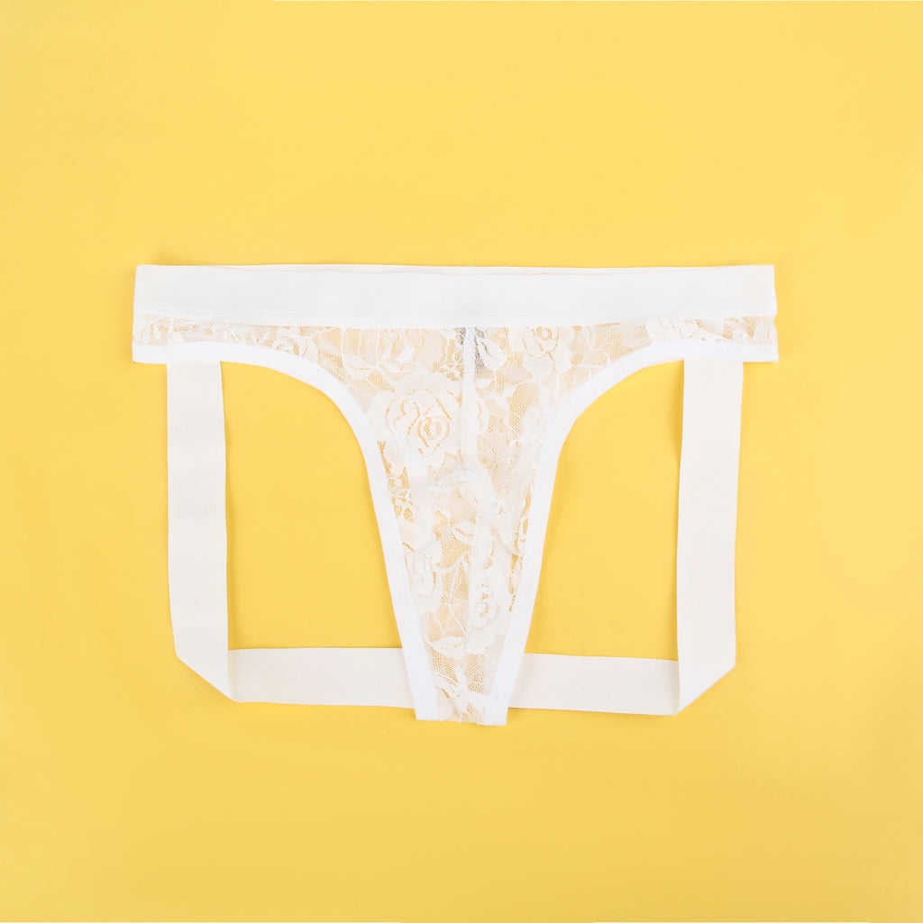 Men’s Lace Elastic Jock Underwear – Breathable Stretch Fit | Black & White