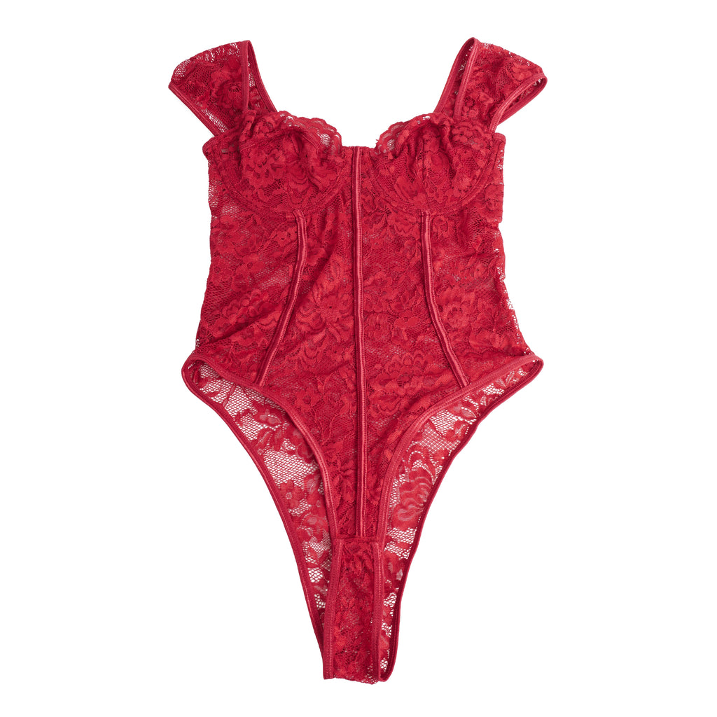 Red Wine Lace Sculpting Bodysuit – Luxury Intimate Collection