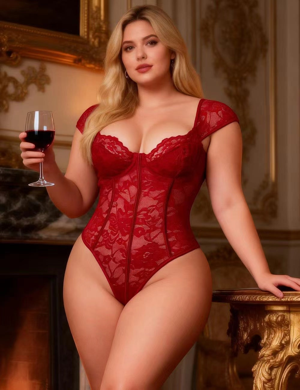 Red Wine Lace Sculpting Bodysuit – Luxury Intimate Collection