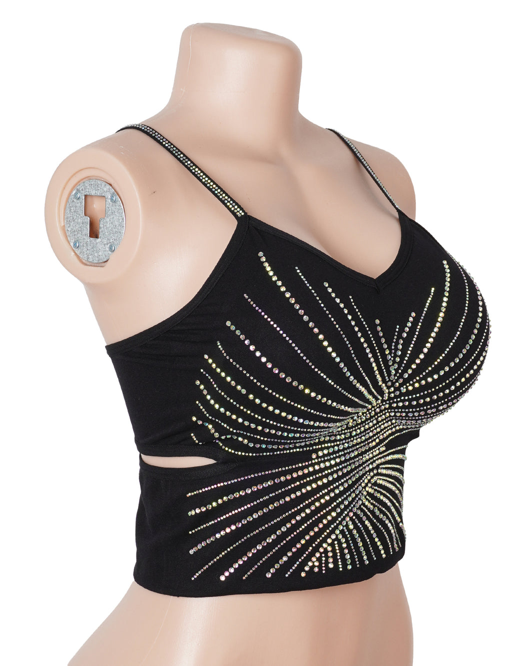 Black Rhinestone Double‑Strap Camisole – Sparkling Cropped Party Top