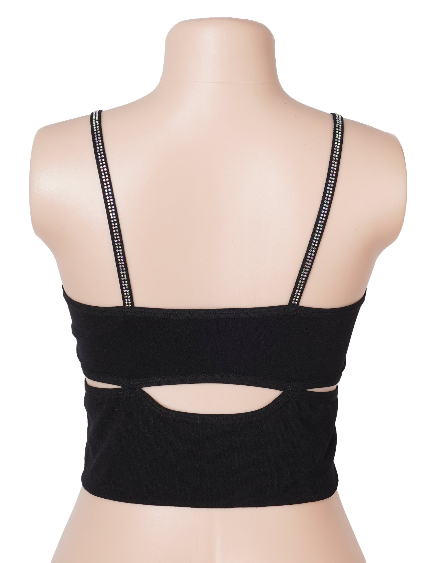 Black Rhinestone Double‑Strap Camisole – Sparkling Cropped Party Top