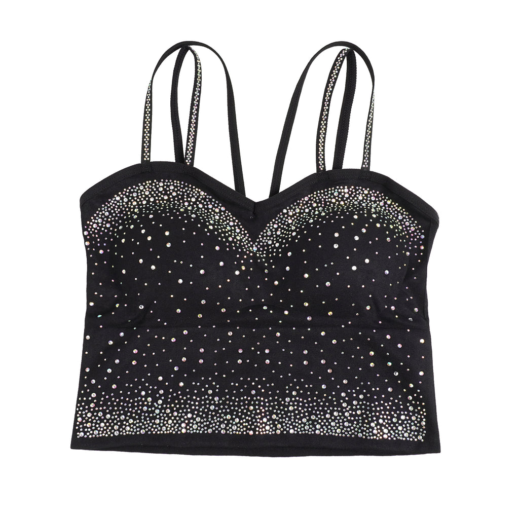 Black Rhinestone Double-Strap Camisole – Sparkling Party Essential