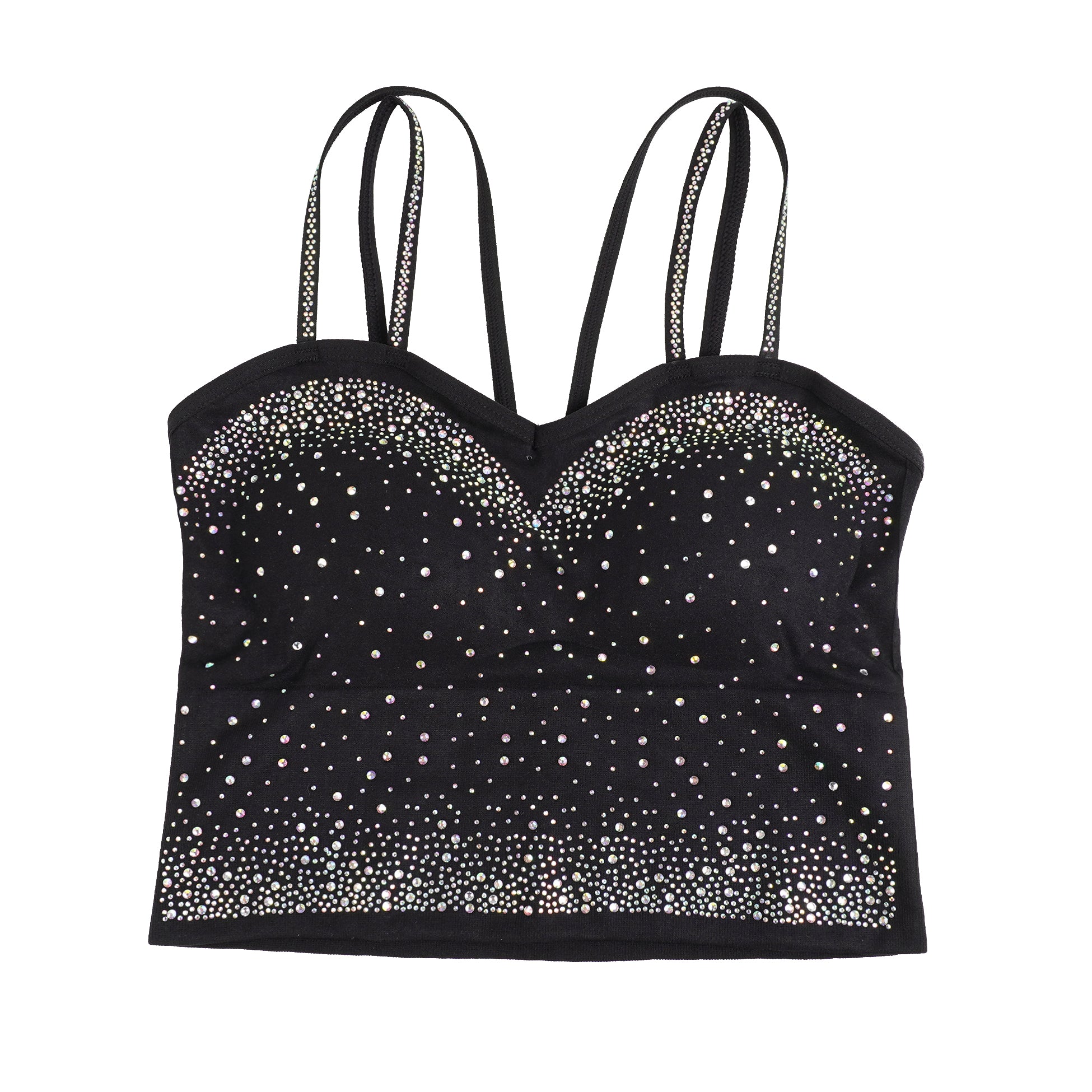 Black Rhinestone Double-Strap Camisole – Sparkling Party Essential