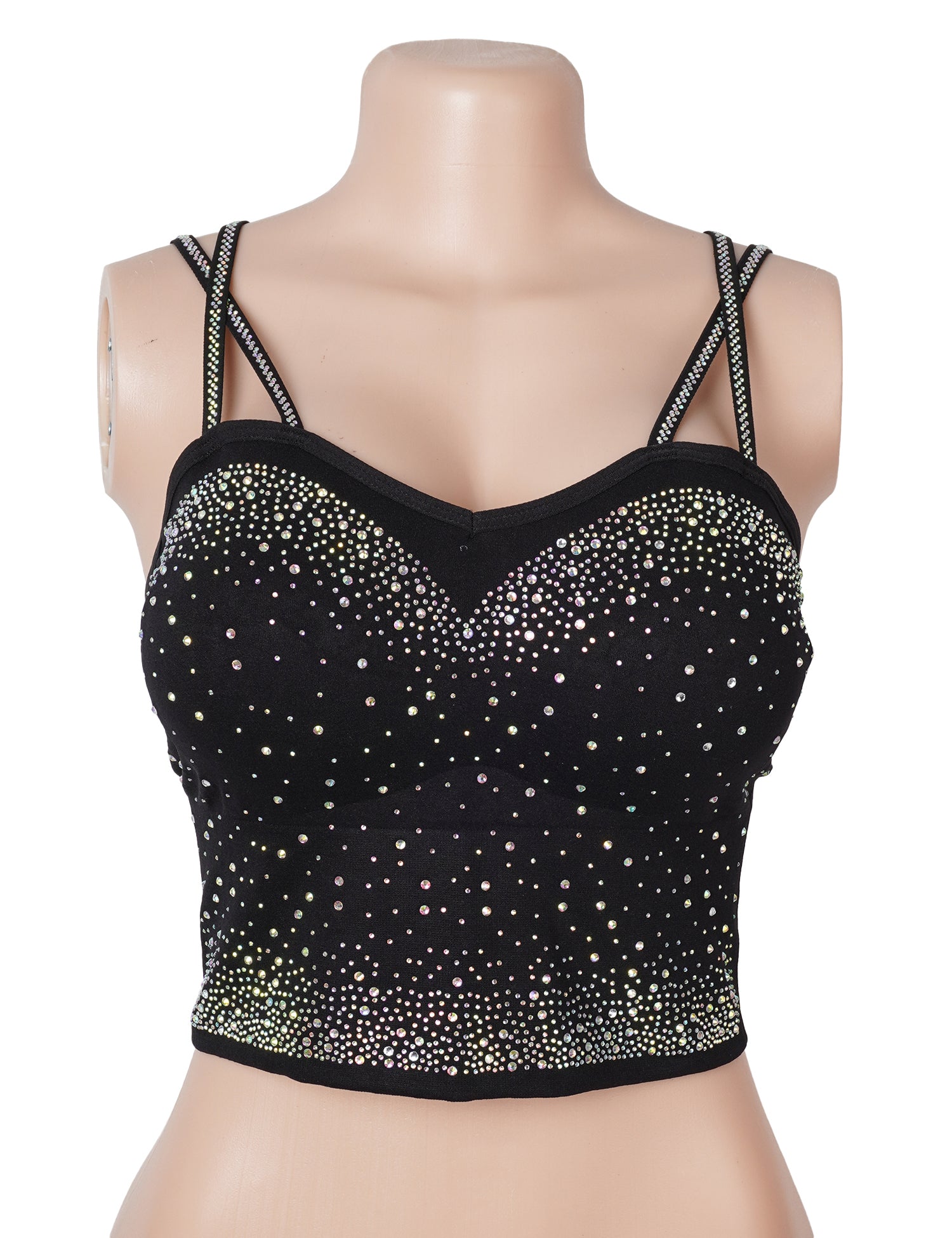 Black Rhinestone Double-Strap Camisole – Sparkling Party Essential