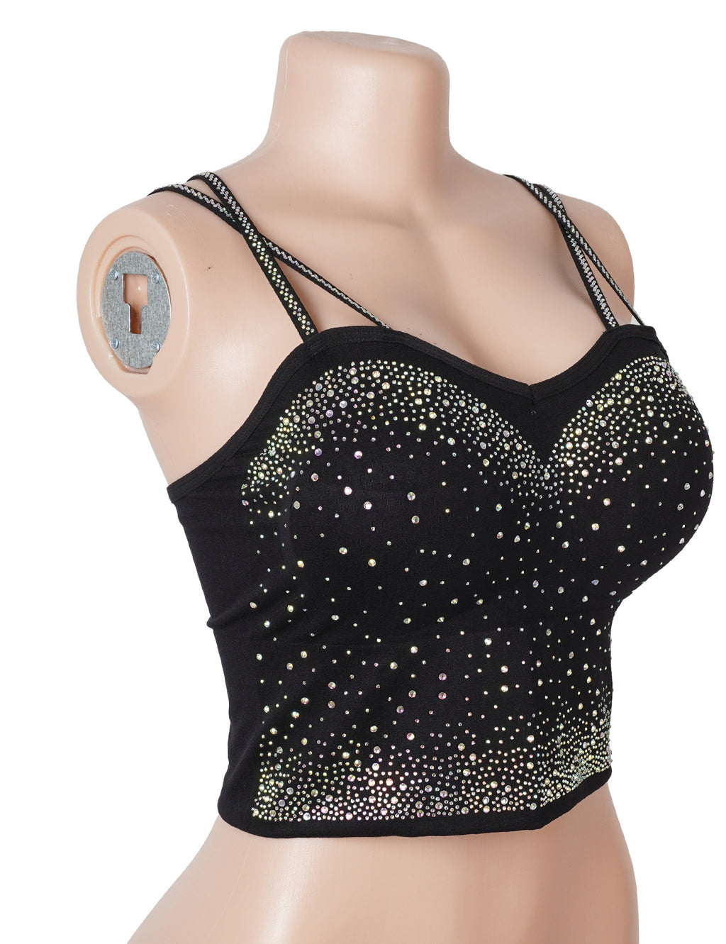 Black Rhinestone Double-Strap Camisole – Sparkling Party Essential