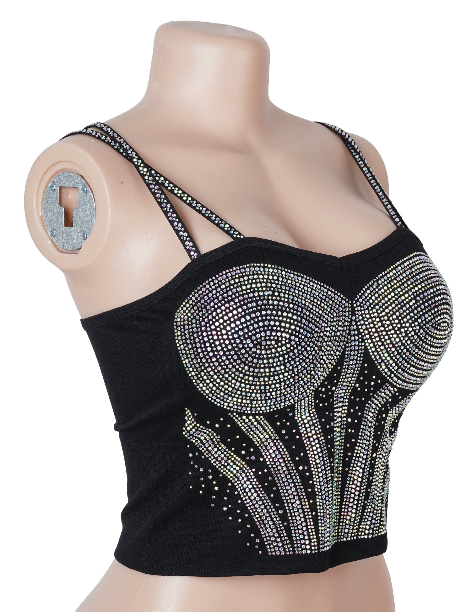 Black Rhinestone Double‑Strap Camisole – Sparkling Cropped Party Top