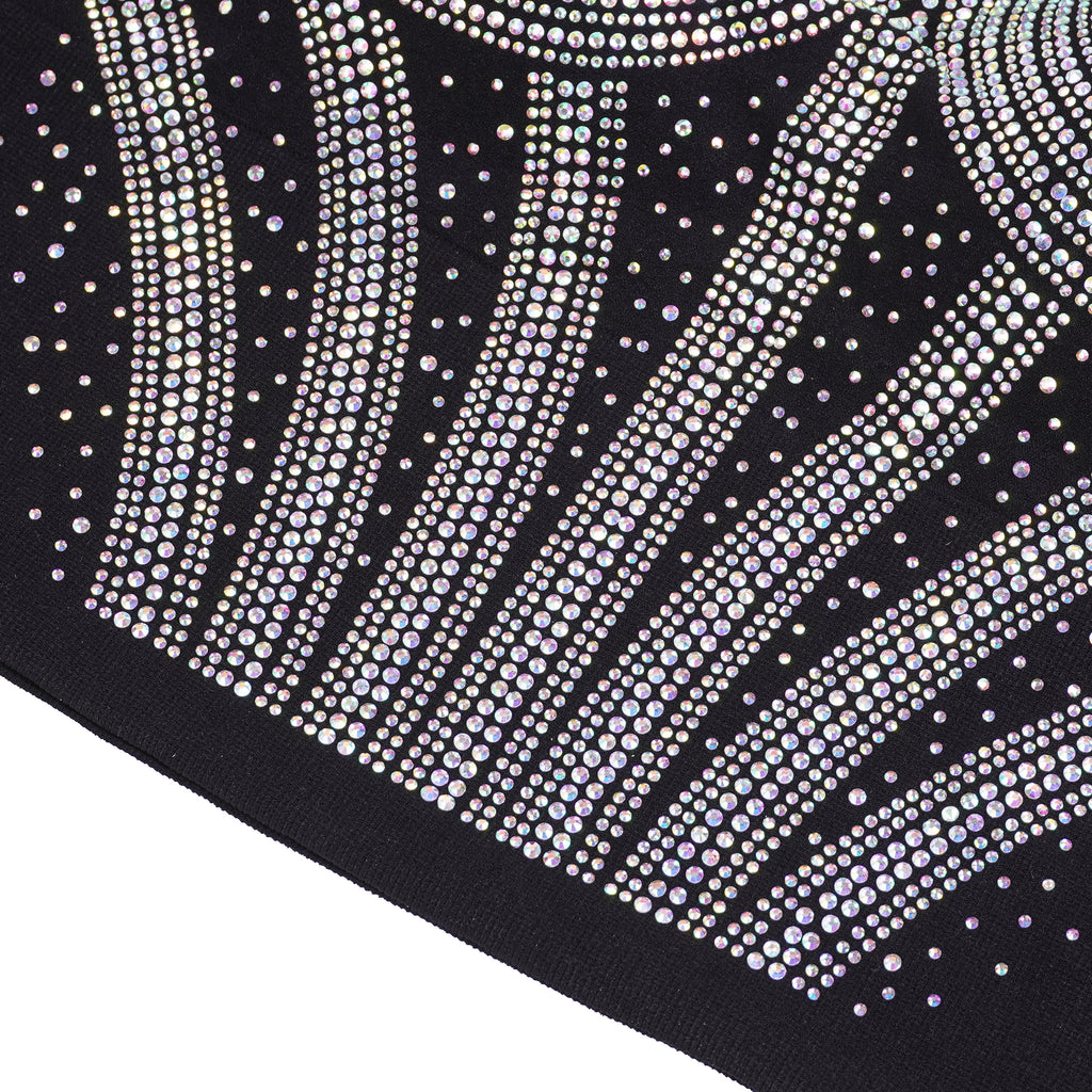 Black Rhinestone Double‑Strap Camisole – Sparkling Cropped Party Top