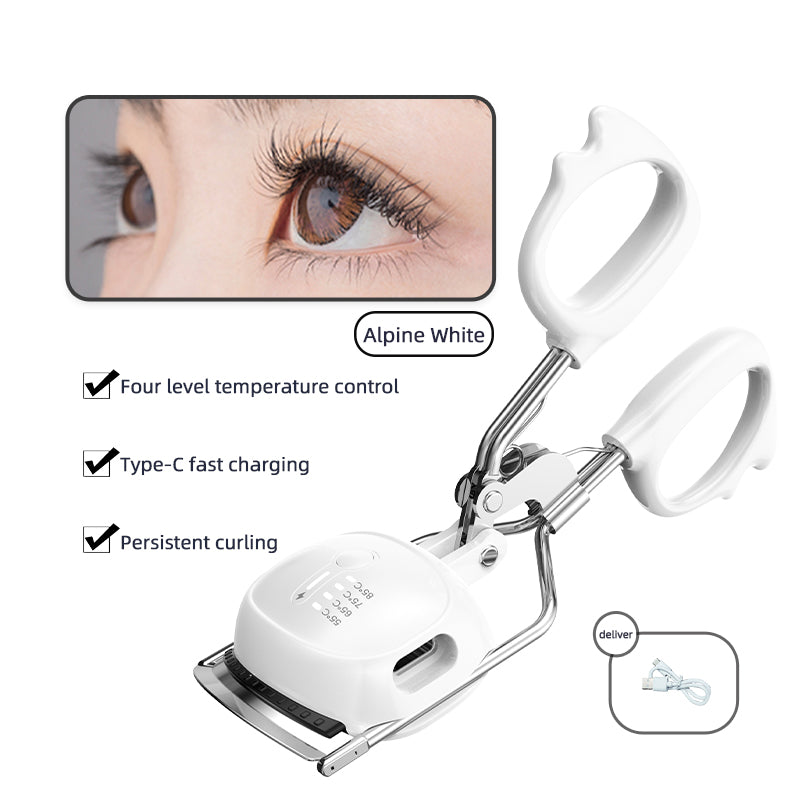 Heated Eyelash Curler – Alpine White & Pink, 4 Temperature Levels, Type‑C Fast Charging
